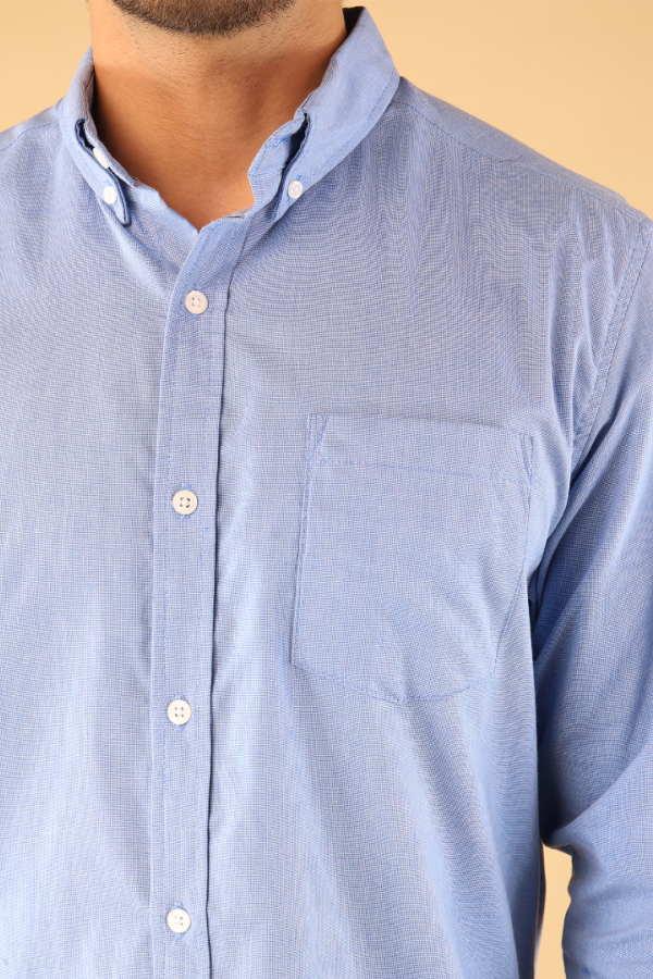 Camisa Manga Larga Azul Para Caballero Corte Regular Elegante De Algodón